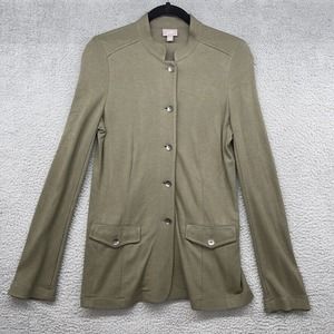 J.Jill Women Jacket Green Button-Up Cardigan Long Sleeve Pocket Mock Neck Size S